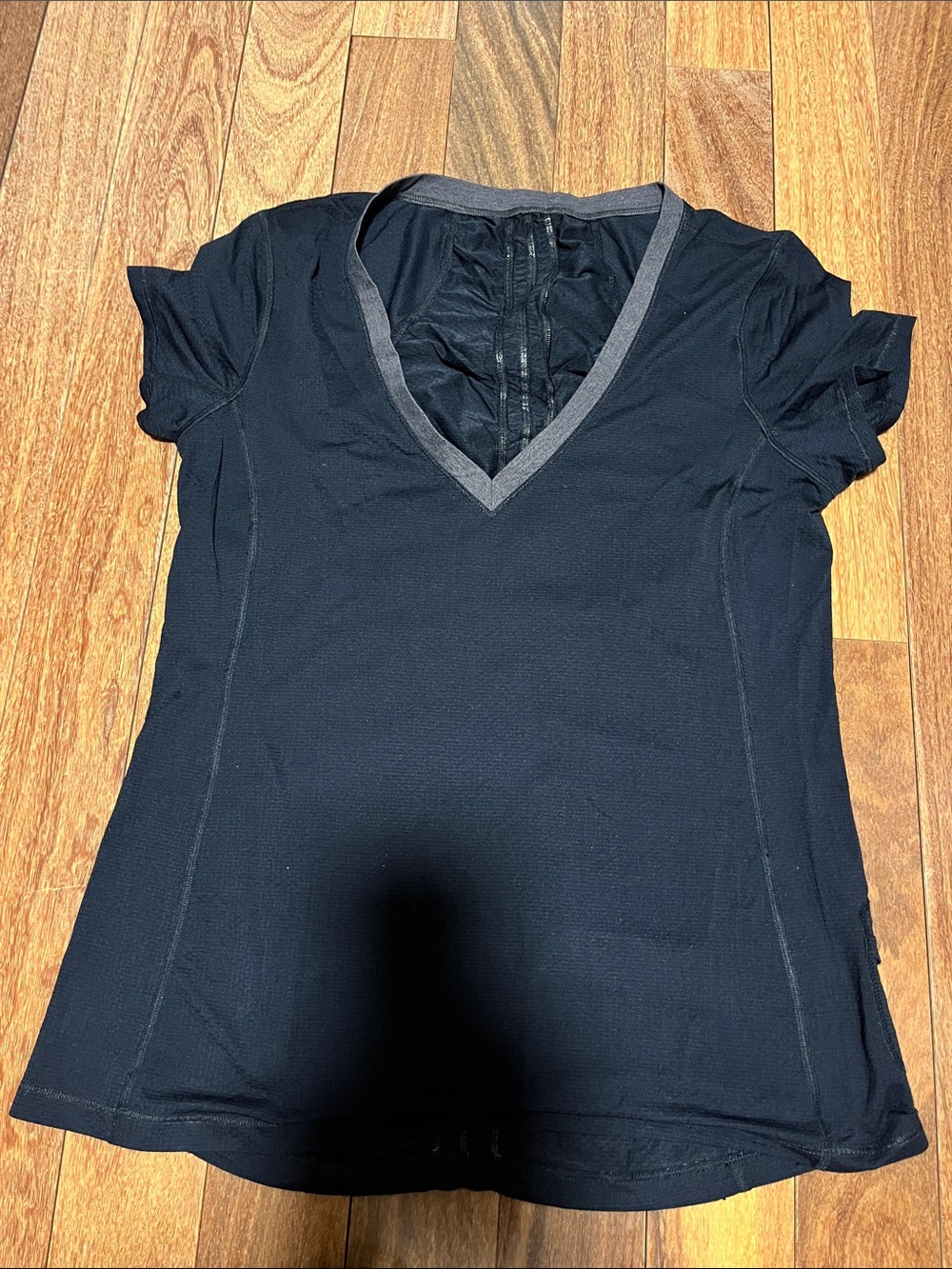 lululemon athletica Black V‑Neck Short Sleeve Top with Gray Trim